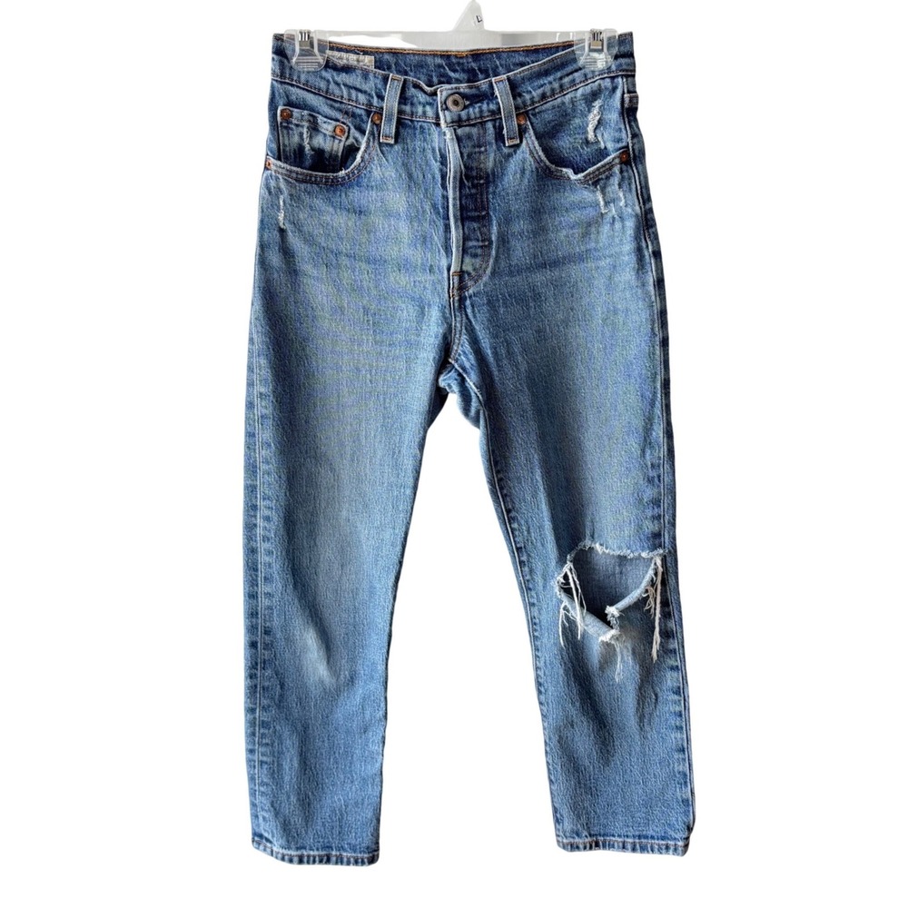 Levi's‎ 501 Original Cropped Jeans Womens 25 Blue Distressed Button Fly Cotton